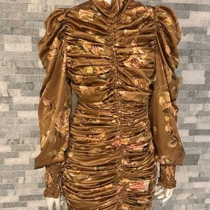 Chic Floral Ruched Long Sleeve Dress